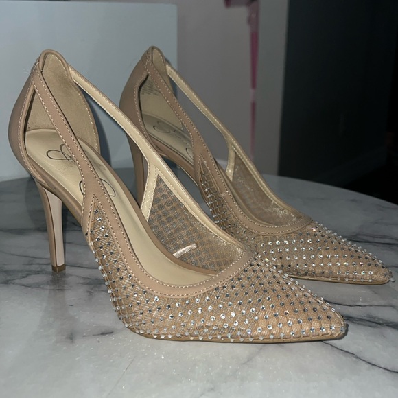 Jessica Simpson Shoes - Jessica Simpson Tan Shoes | size 8.5 | Nude Heels with Rhinestones